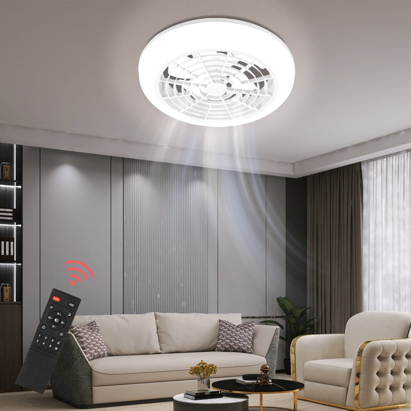 Latitude Run® 17.7'' Hidden Blade Ceiling Fan with LED Light and Remote Control & Reviews